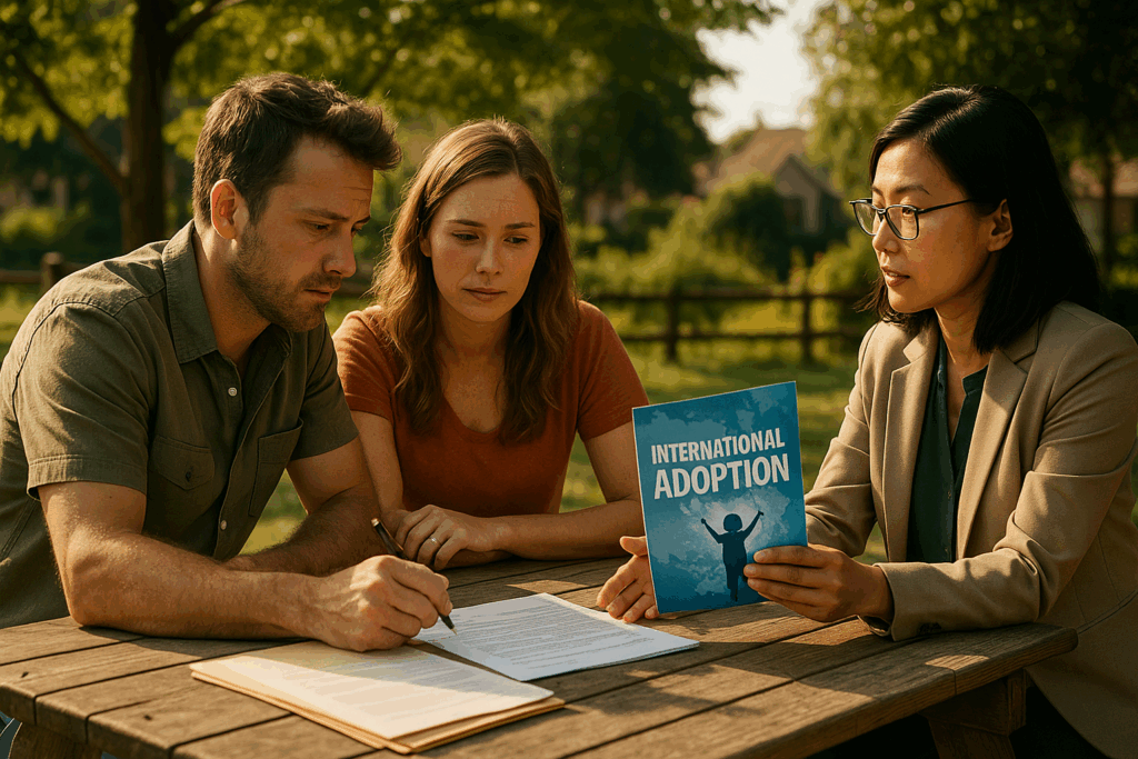A couple navigating the international adoption process.