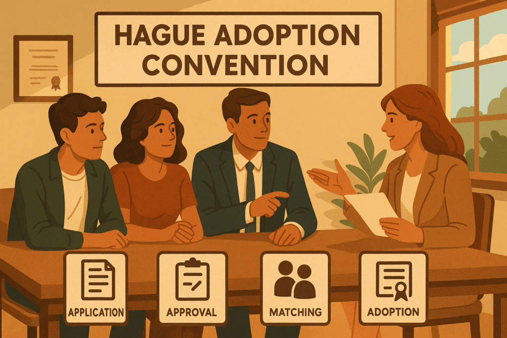 An illustration of the Hague Adoption Convention process.