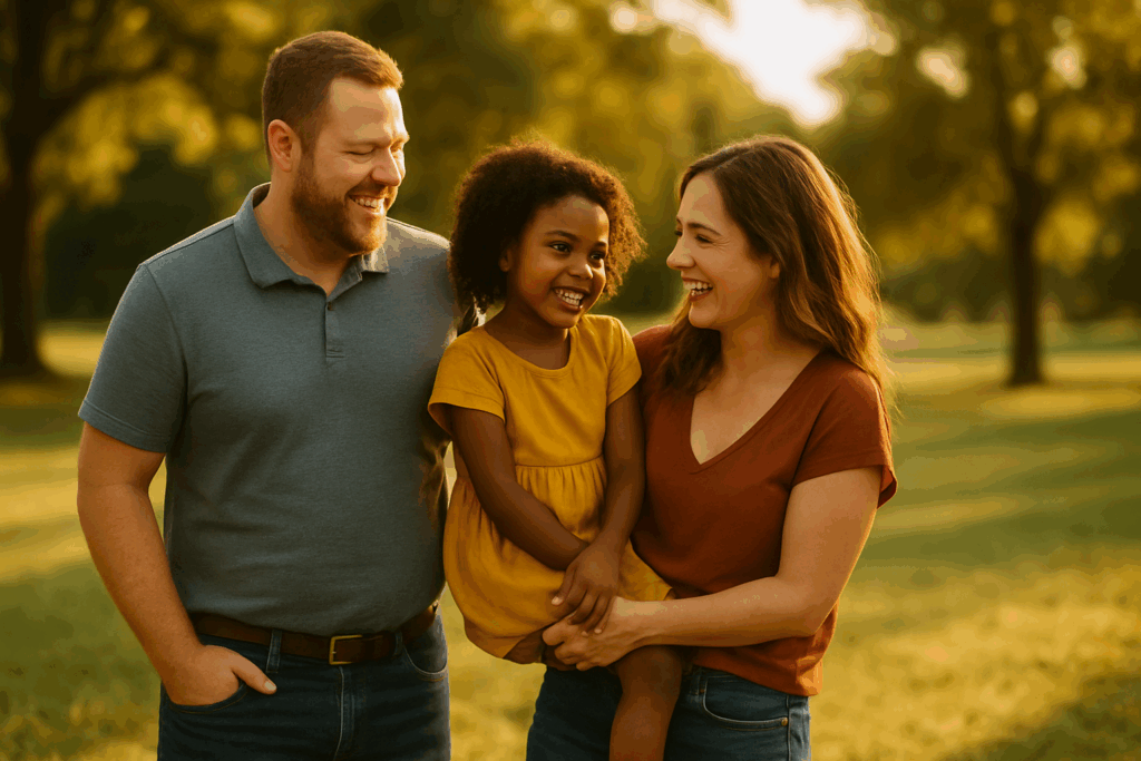 An overview of the Texas adoption process, showcasing an adoptive family with a child.