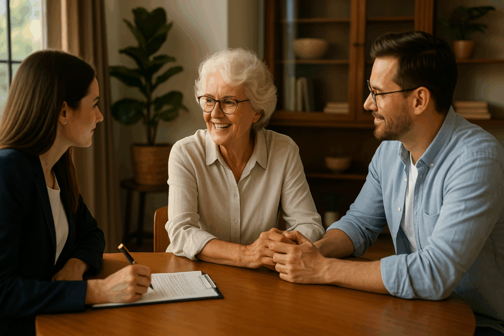 An illustration of a grandparent and agency representatives