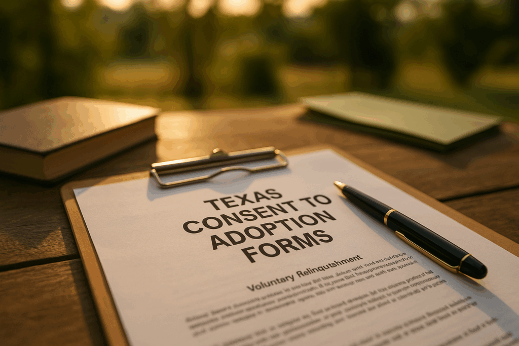 An overview of Texas consent to adoption forms is depicted.