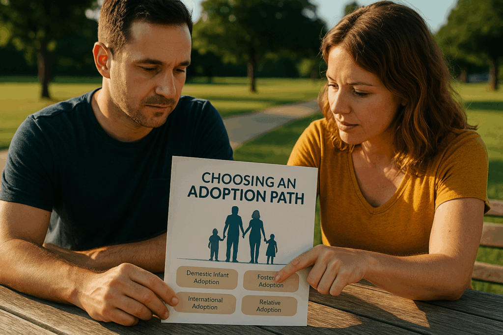 Choosing an adoption path, with various options for prospective adoptive parents.
