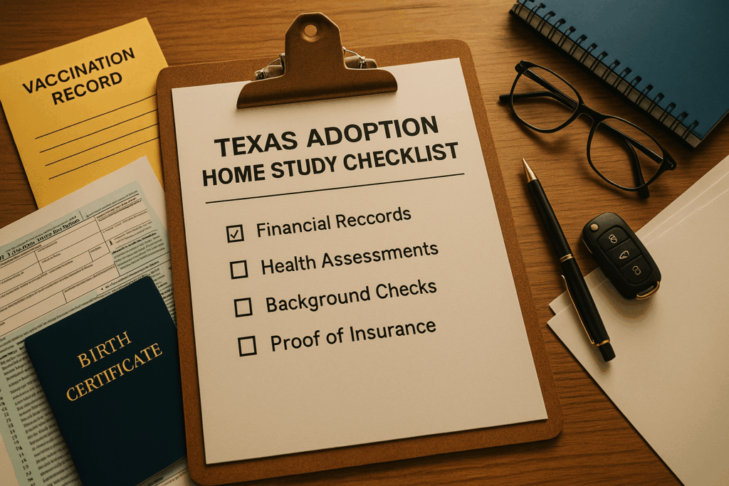 Documents required for the Texas adoption home study checklist.