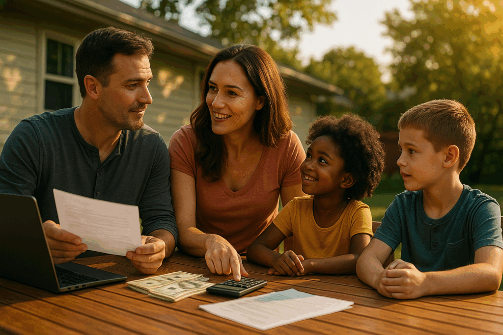 Financial stability's role in Texas adoptions, showcasing a family discussing finances.