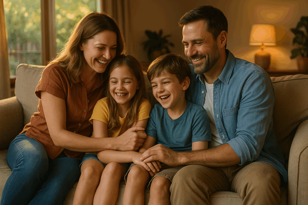 Practical tips for post-adoption stability, illustrated by a happy family.