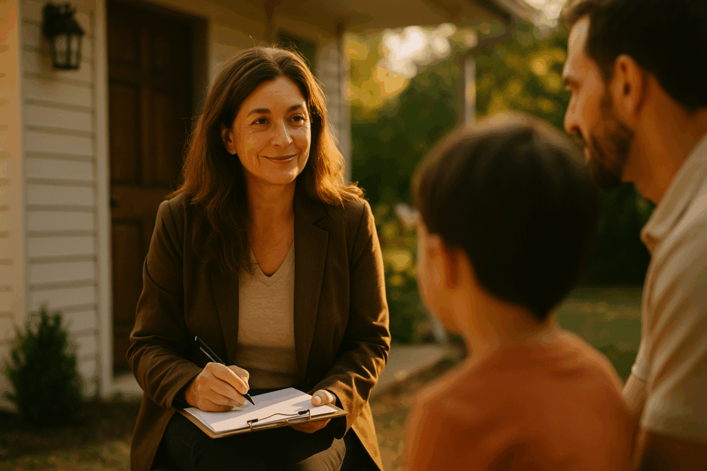A social worker conducting a home study, focusing on the adoption process.