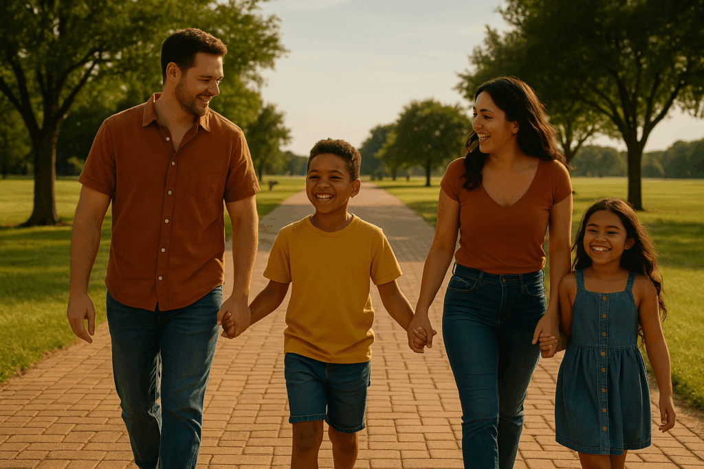 An overview of adoption in Texas, showcasing a happy adoptive family.