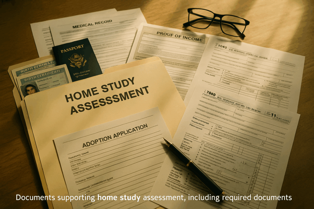 Documents supporting the home study assessment, including required documents for Texas adoption home study.