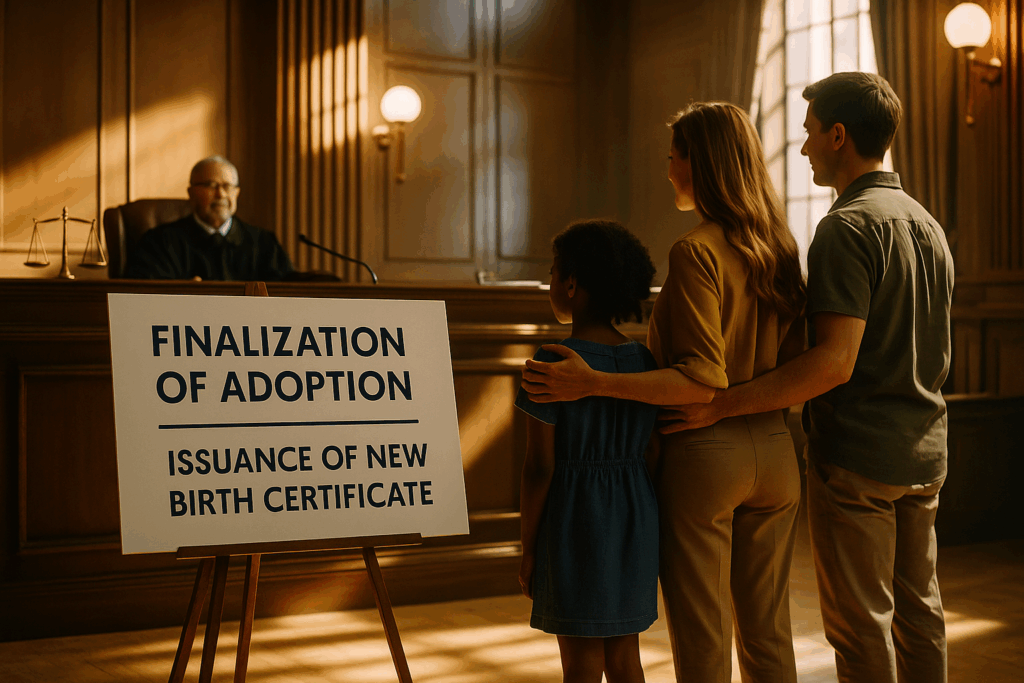 The finalization of adoption and the issuance of a new birth certificate. How to Adopt a Child in Texas.