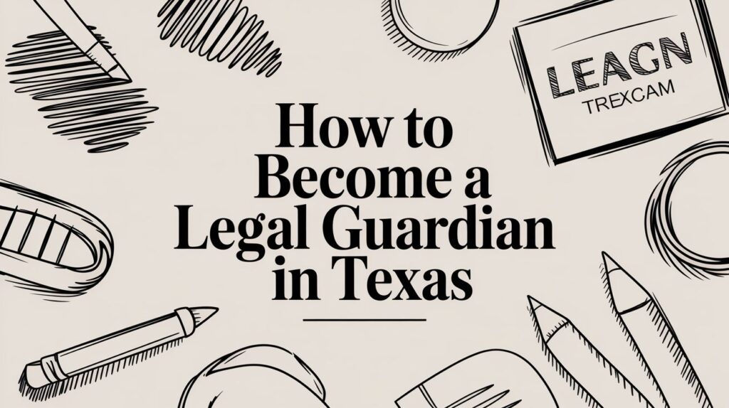 How to become a legal guardian in Texas, illustrated with drawing tools and a notepad, emphasizing legal guidance and family support in Texas adoption processes.